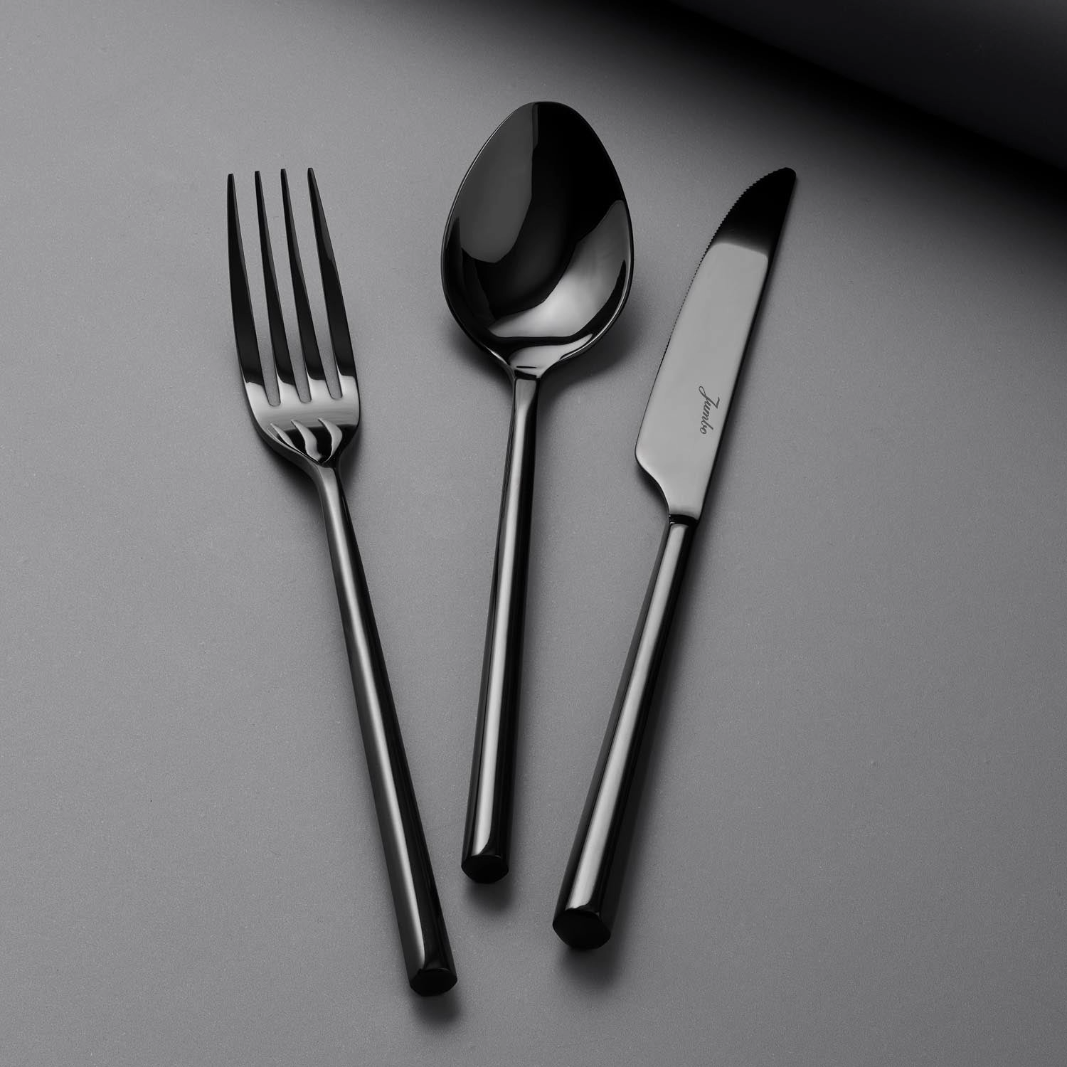 Jumbo 1001 Titanyum Siyah 12 Kişilik 84 Parça Çatal Kaşık Bıçak Takımı