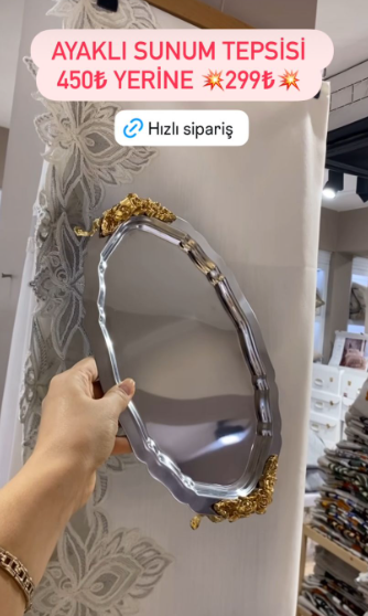 OVAL BÜYÜK AYAKLI GÜMÜŞ TEPSİ