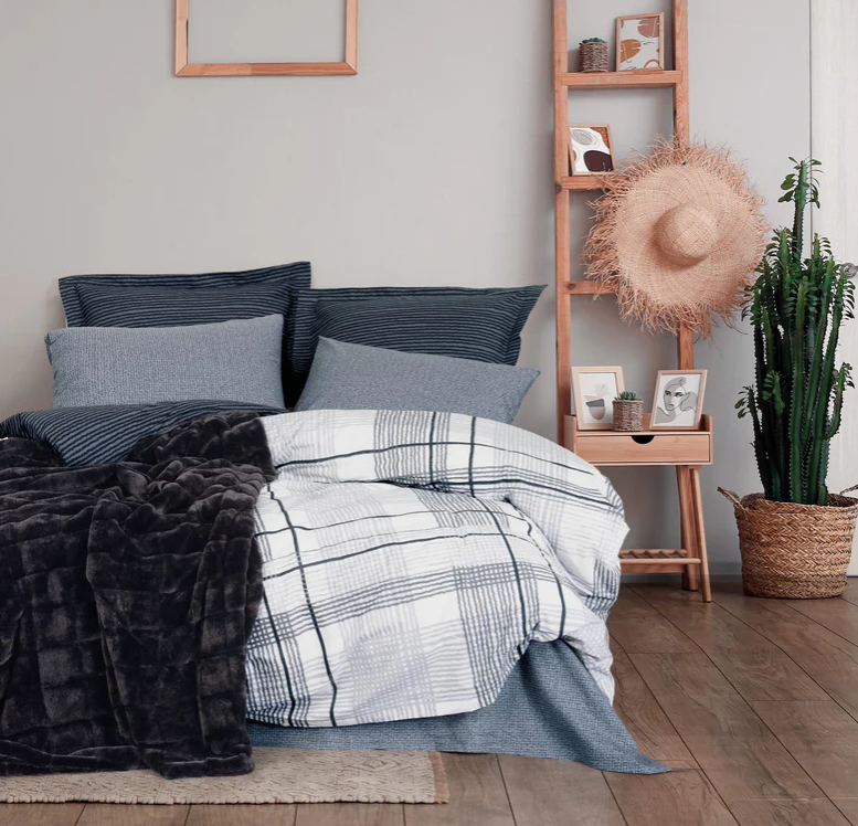 Çift Kişilik Trim Battaniyeli Nevresim Takımı Smooth Siyah