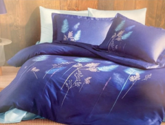 NEVRESİM TAKIMI SATEN ÇİFT KİŞİLİK PASTORAL MAVI SOFT LEAF