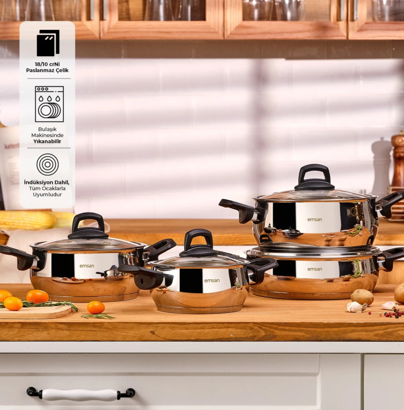 Emsan Aren 8 Parça Tencere Seti Çelik
