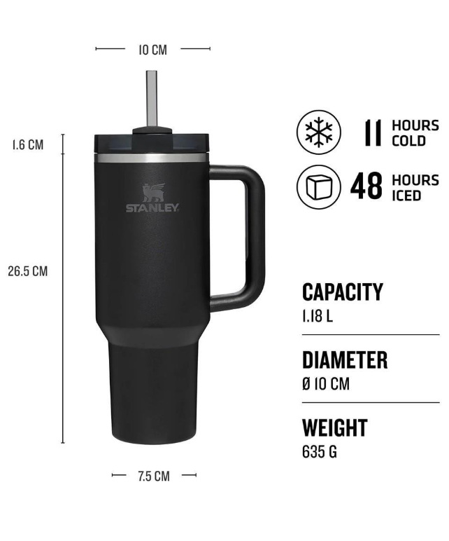 Stanley Quencher H2.0 - 1.18L Black Tonal Pipetli Termos (Siyah)