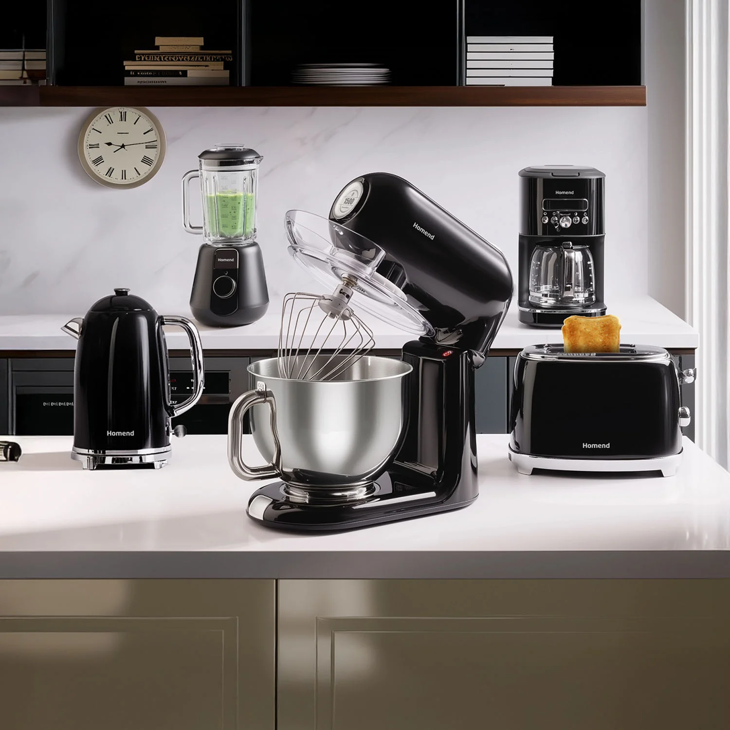 Homend 5'li Vintage Set Siyah (Kahve Makinesi+Stand Mikser+ Blender+Ekmek Kızartma Makinesi+Kettle)