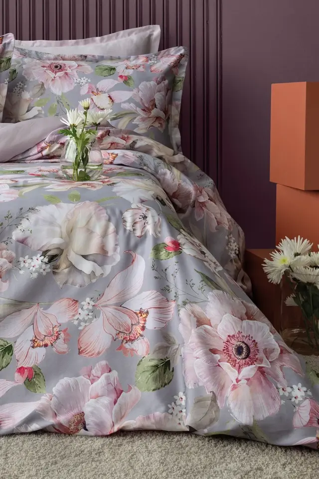 Vanie %60 TENCEL™ Lyocell %40 Pamuk Dijital Saten Çift Kişilik Nevresim Takımı