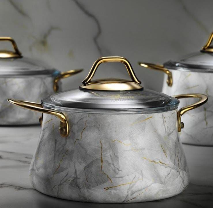 Marble Beyaz 7 Parça Tencere Seti