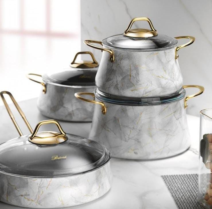 Marble Beyaz 7 Parça Tencere Seti