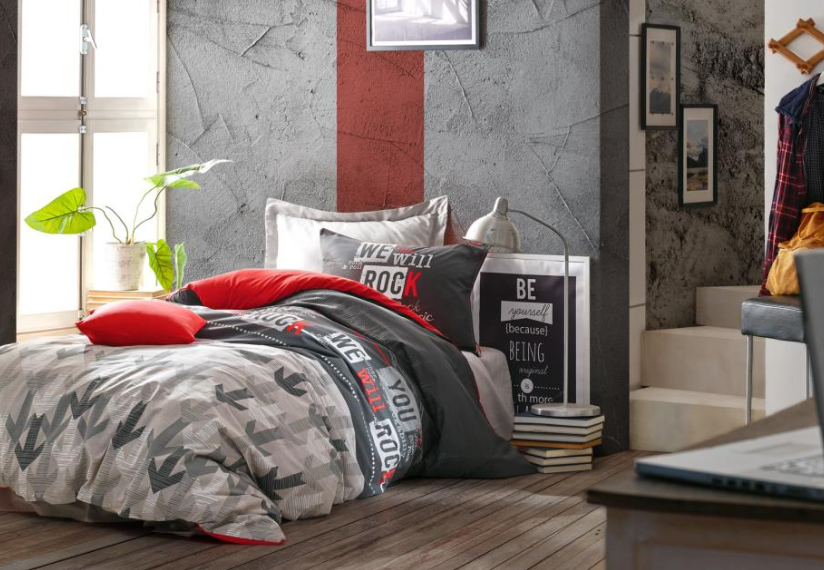 Genç Odası Tek Kişilik Nevresim Takımı Rock Kırmızı