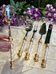 Kristal 5 Parça Servis Seti Gold