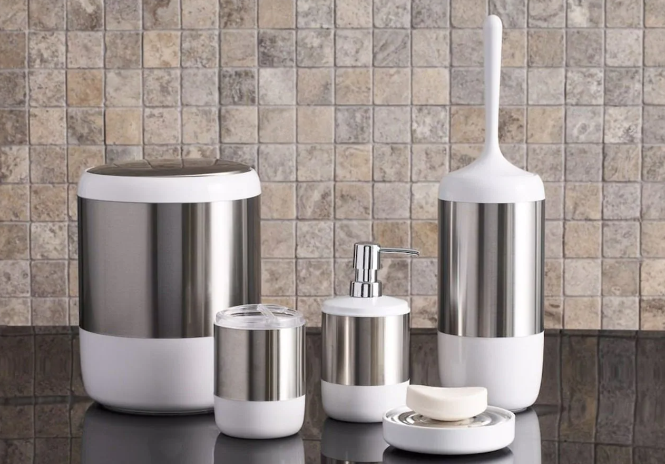 Ansan Lima XL Krom Dekorlu 5 Parça Banyo Seti Beyaz