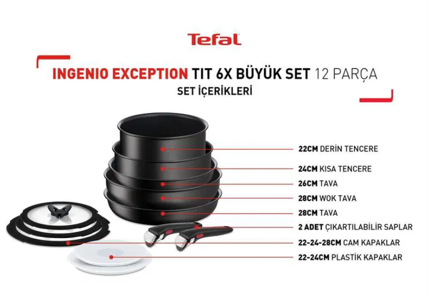 Tefal Ingenio Exception Titanyum 6X Büyük Set 12 Parça