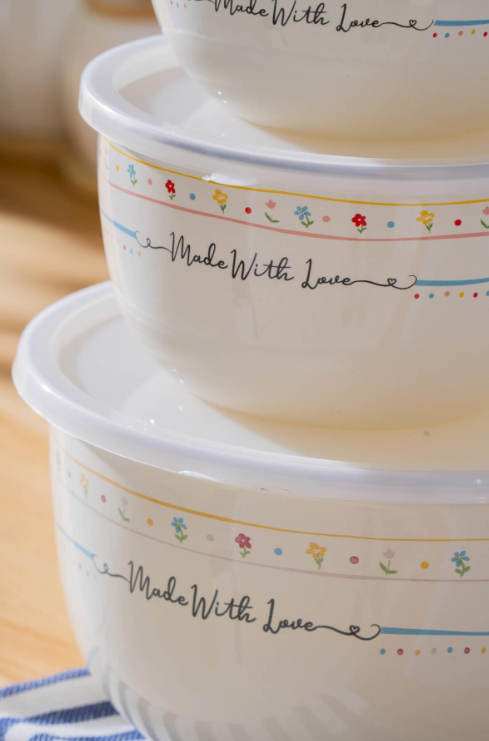 Made With Love Emaye 3 lü Saklama ve Karıştırma Kabı