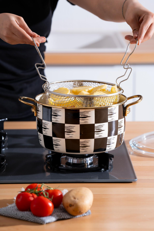 QUALITA-KING EMAYE PYREX KAPAKLI KIZARTMA TENCERESİ