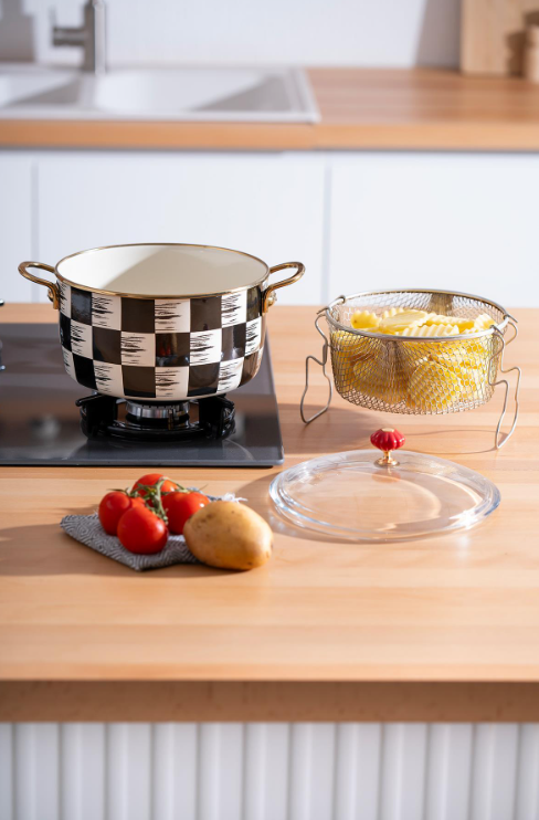 QUALITA-KING EMAYE PYREX KAPAKLI KIZARTMA TENCERESİ